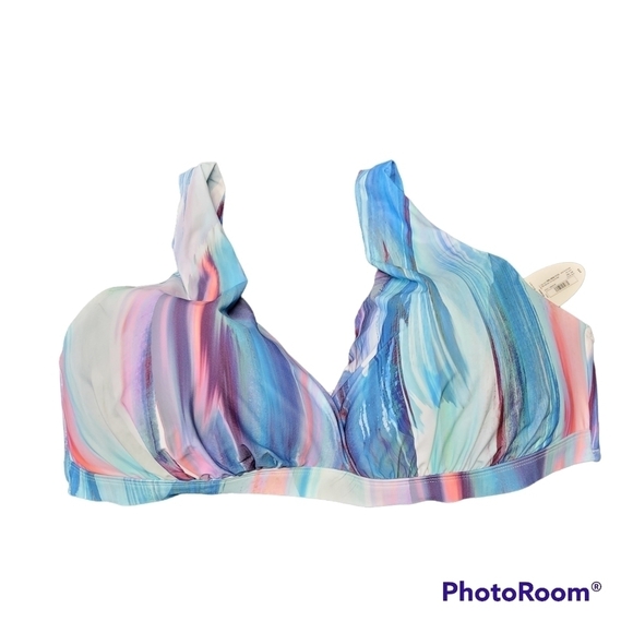 Mynah Blue And Purple Multicolor Striped Bikini Swim Top NWT Size 22W - Picture 1 of 4